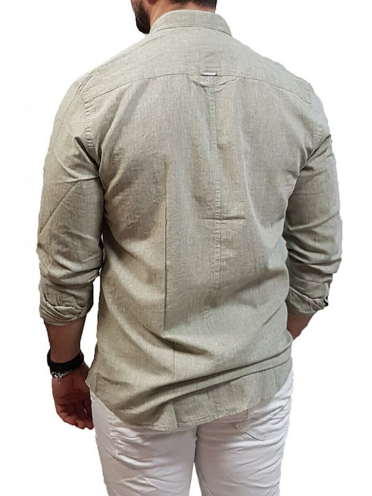 SILVANO VERRI Long-sleeved MAO Shirt 70%cotton 30%Linen olive green