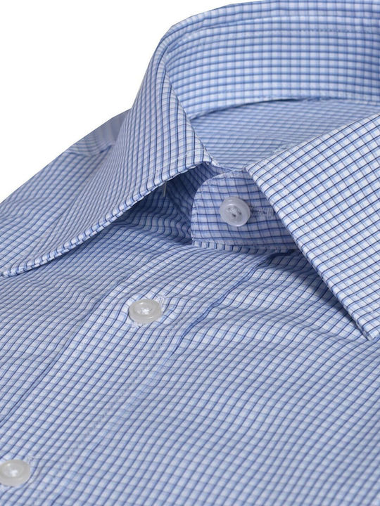 Gingham checkered shirt classic fit Don Hering Blue Checkered Cotton Classic Collar Checkered ALL DAY, BUSINESS