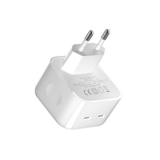 Devia GaN Wireless Charger with 2 USB-C Output Ports 35W Power Delivery White