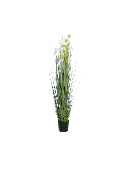 GloboStar Künstliche Pflanze in Blumentopf Craspedia Grass Grün 150cm mit LED 1Stück