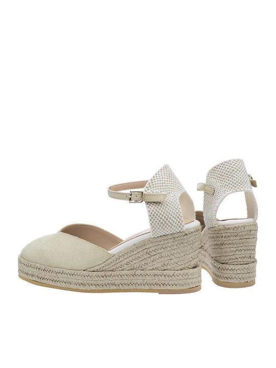 Women's Leather Platform Espadrilles Beige