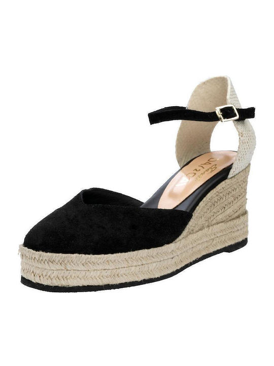 Women's Leather Platform Espadrilles Black