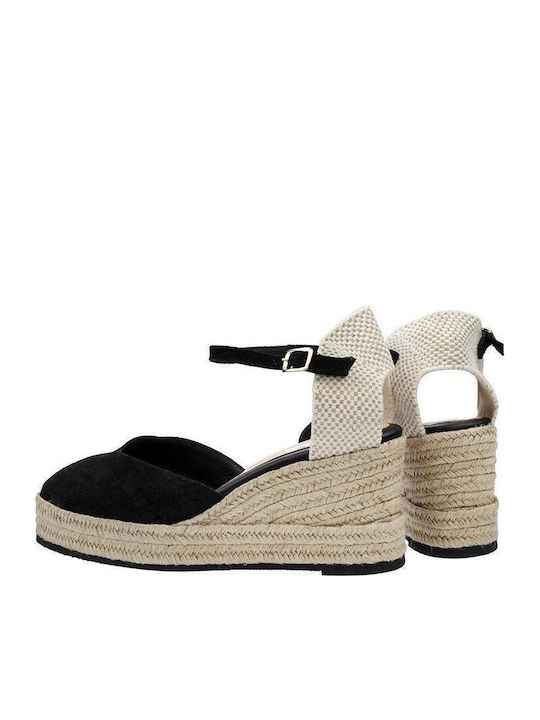 Women's Leather Platform Espadrilles Black