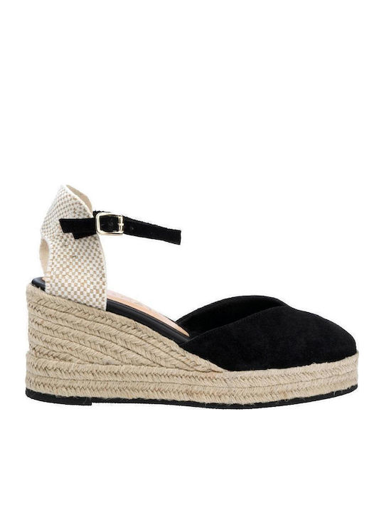 Women's Leather Platform Espadrilles Black