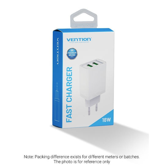 Vention Φορτιστής Χωρίς Καλώδιο με 2 Θύρες USB-A 18W Quick Charge 3.0 Λευκός (FBAW0-EU)