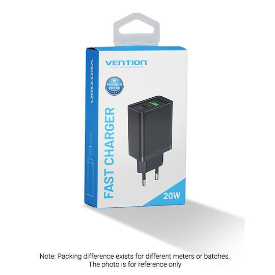 Vention Φορτιστής Χωρίς Καλώδιο με Θύρα USB-A και Θύρα USB-C 20W Power Delivery / Quick Charge 3.0 Μαύρος (FBBB0-EU)