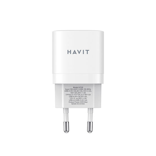 Havit Încărcător Fără Cablu cu Port USB-A și Port USB-C 30W Livrarea energiei / Quick Charge 3.0 Albς (UC30)