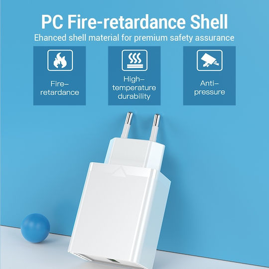Vention Φορτιστής Χωρίς Καλώδιο με Θύρα USB-A 18W Quick Charge 3.0 Λευκός (FABW0-EU)