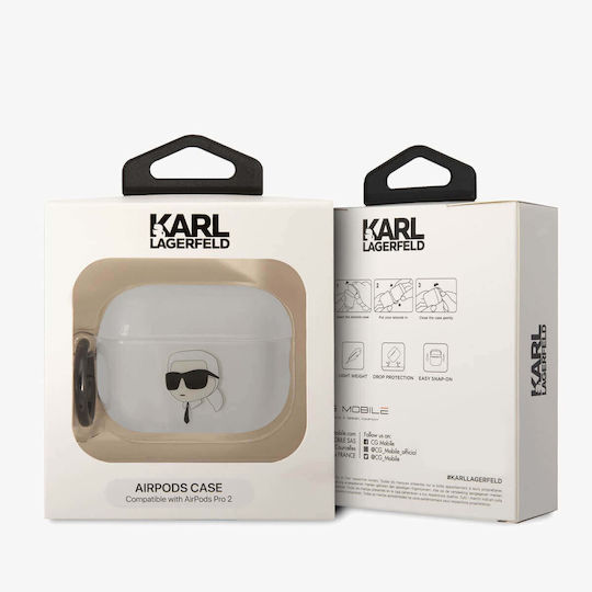 Karl Lagerfeld Karl Head 3D Silicone Case with Keychain Transparent for Apple AirPods Pro