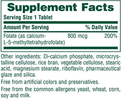 Nature's Plus Folic Acid Βιταμίνη as Methylfolate για την Υγεία του Νευρικού Συστήματος 800mcg 90 ταμπλέτες