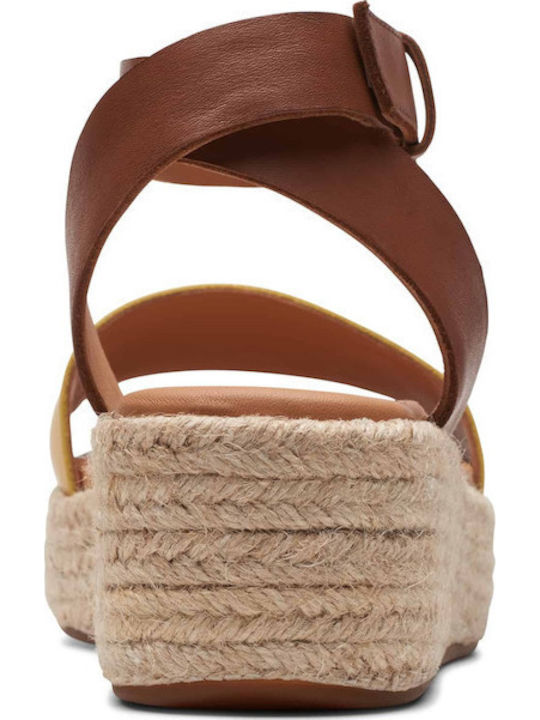 Kimmei Ivy Women's Leather Ankle Strap Platforms Dark Tan