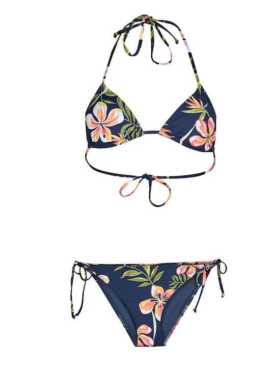 Into The Sun Tiki Set Bikini Τριγωνάκι Floral Navy Μπλε