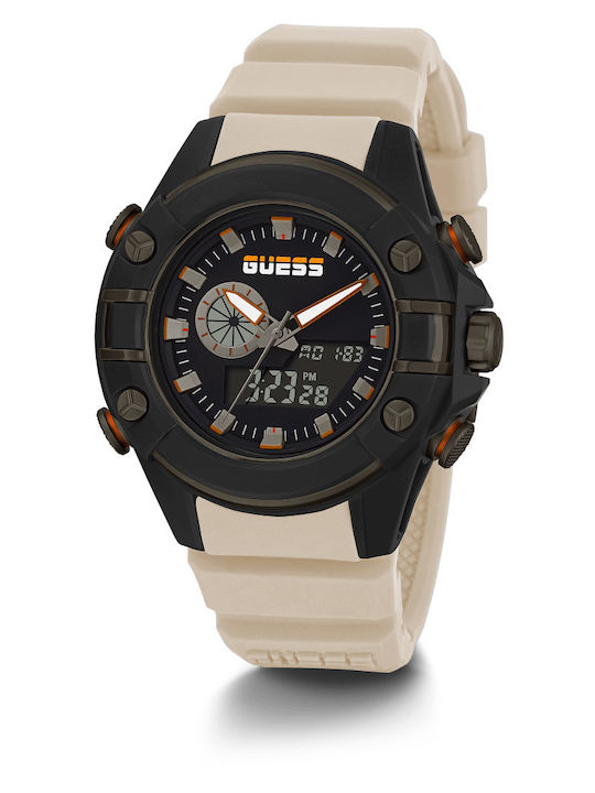 Guess Analog/Digital Men's Watch 47mm Chronograph Battery with Beige Rubber Strap