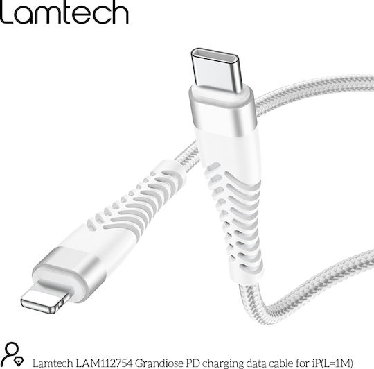 Lamtech Плетена USB-C към Lightning кабел Бял 1м (LAM112754)