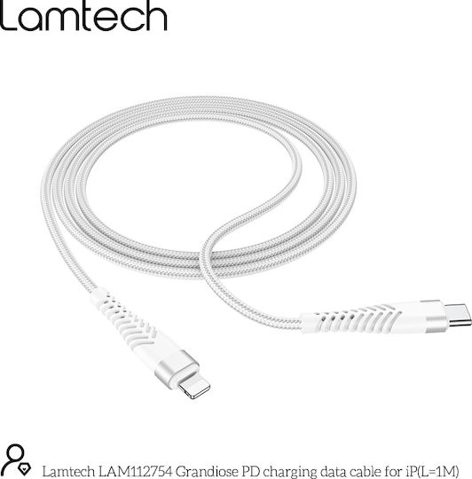 Lamtech Плетена USB-C към Lightning кабел Бял 1м (LAM112754)
