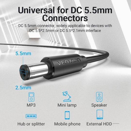 Vention USB 2.0 Cable USB-A male - DC Μαύρο 1.5m (CEYBG)