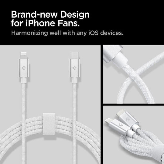 Spigen ArcWire Плетена USB-C към Lightning кабел Бял 2м (ACA04467)