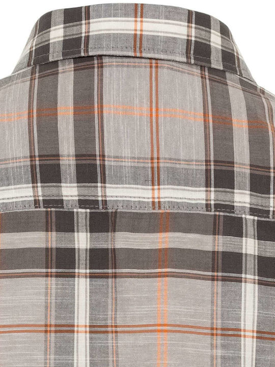 Short-sleeved Cotton Shirt Checked Brown