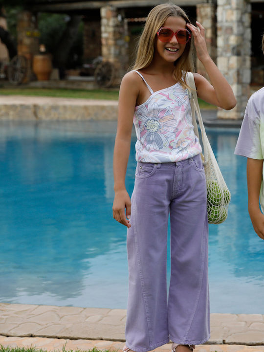 Pantalon Larg din Blugi pentru Copii Lila 16-223207-2