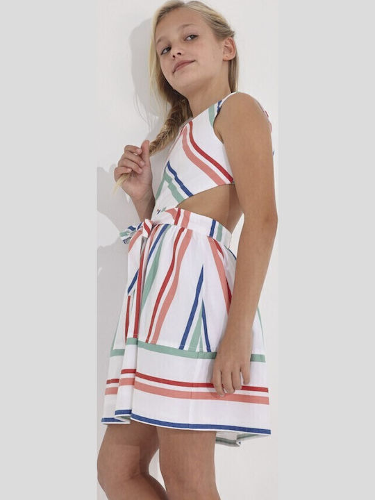 Kinderkleid Ärmellos Gestreift Weiß