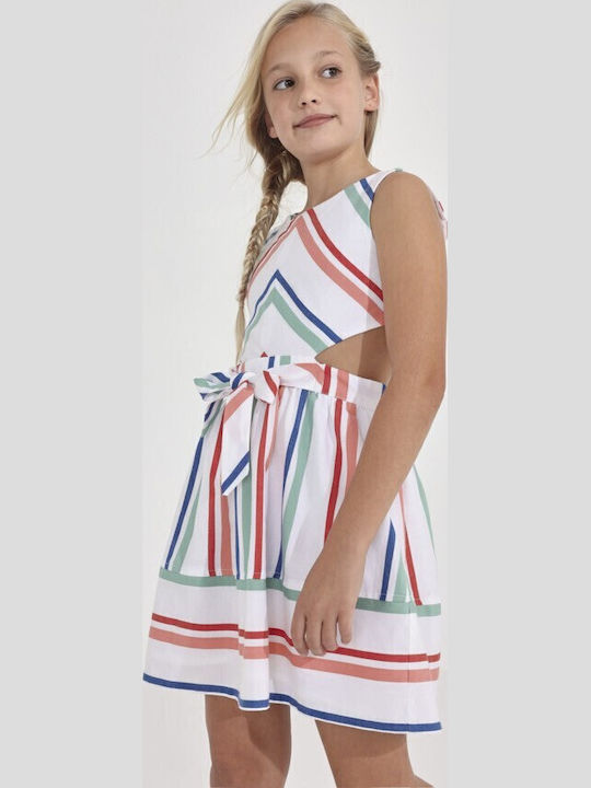 Kinderkleid Ärmellos Gestreift Weiß