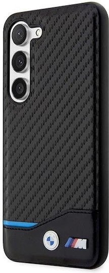 BMW Carbon Umschlag Rückseite Leder / Kunststoff / Silikon Schwarz (Galaxy S23)