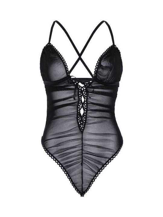 Leg Avenue Feel Me Out Lace Up Teddy Black
