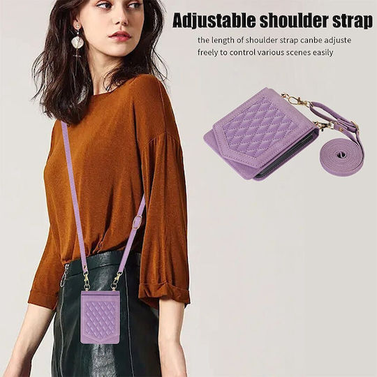 Rhombic Texture Back Cover Synthetic Leather with Strap Purple (Galaxy Z Flip3)