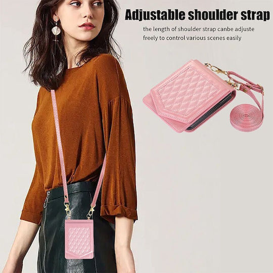 Rhombic Texture Umschlag Rückseite Synthetisches Leder mit Band Rose Gold (Galaxy Z Flip3 5G)