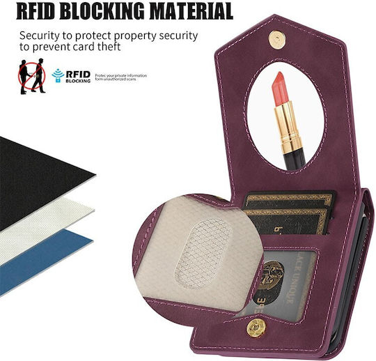 Rhombic Texture Synthetic Leather Back Cover with Strap Burgundy (Galaxy Z Flip3 5G)