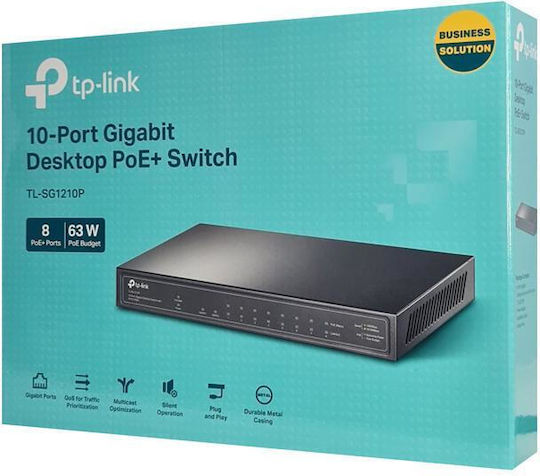 TP-LINK TL-SG1210P Unmanaged L2 PoE+ Switch with 8 Gigabit (1Gbps) Ethernet Ports and 1 SFP Port