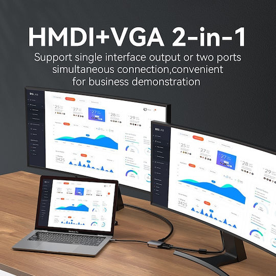 Vention Конвертор USB-C мъжки към HDMI / VGA женски Сив 1бр TDIHB