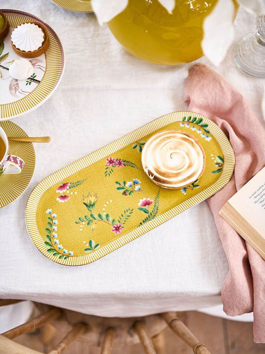 PiP Studio La Majorelle Porcelain Oval Serving Tray with Handles in Yellow Color 33.3x15.5cm 51.018.142 1pcs