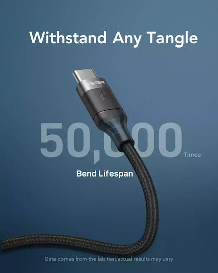 Veger CC02 Braided USB 2.0 Cable USB-C male - USB-C 100W PD Μαύρο 1.5m
