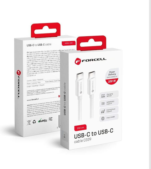 Forcell Regular USB 2.0 Cablu USB-C bărbătesc - USB-C 100W Alb 2m
