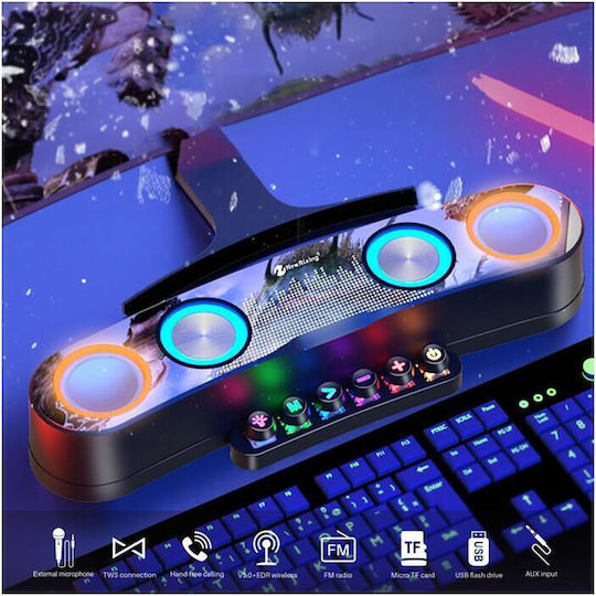 New Rixing NR-555 Computerlautsprecher 2.0 mit RGB-Beleuchtung und Bluetooth Leistung 10W in Schwarz Farbe
