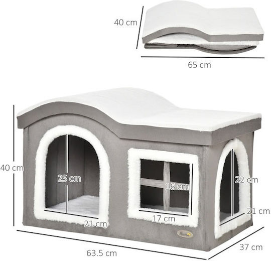Pawhut Căsuță Pentru Pisici Gri 63.5x37x40cm