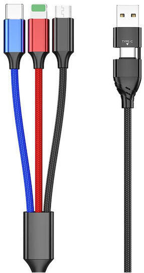 Redled Geflochten USB zu Blitzschlag / Typ-C,TC-TC / Micro-USB Kabel Schwarz 1.5m (27918)