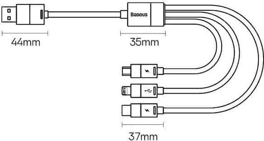 Baseus Starspeed Braided USB to Lightning / Type-C / micro USB Cable 3.5A Μωβ 1.2m