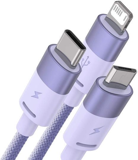 Baseus Starspeed Braided USB to Lightning / Type-C / micro USB Cable 3.5A Μωβ 1.2m