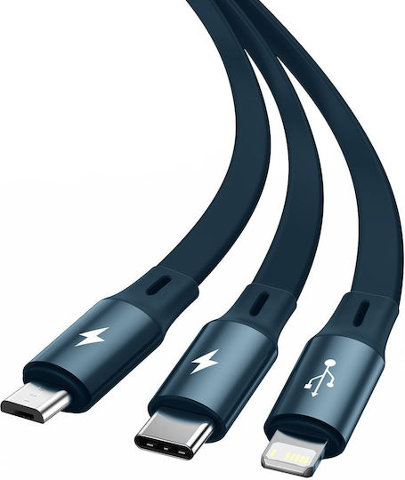 Baseus Starspeed Braided USB to Lightning / Type-C / micro USB Cable 3.5A Μαύρο 1.2m
