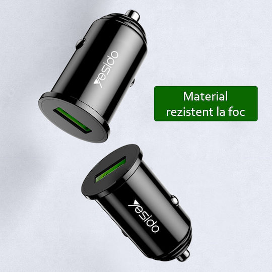 Yesido Y38 Car Charger 18W 4A Fast Charging with One Port 1xUSB-A Black Color
