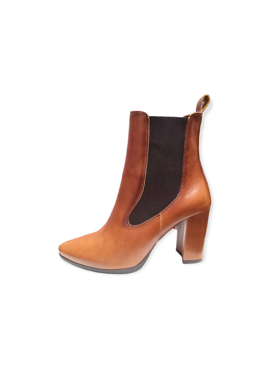 Desiree Leather Anatomical Anatomical Boots With Heel Tan Color With Elastic on Both Sides