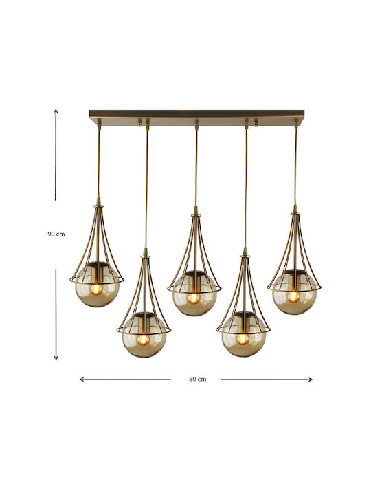 Megapap Chavi Pendant Light Gold for 5 Bulbs E27 80x10x90cm