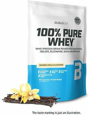 Biotech USA 100% Pure Whey With Concentrate, Isolate, Glutamine & BCAAs Суроватъчна Протеин без глутен с Вкус на Бурбонска ванилия 454гр