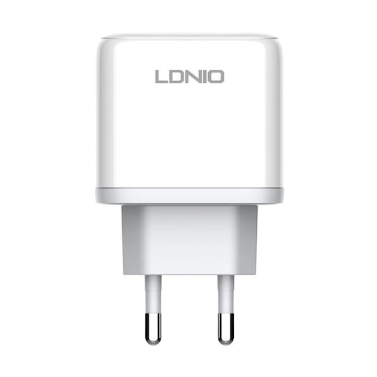 Ldnio Φορτιστής με Θύρα USB-A και Θύρα USB-C και Καλώδιο Lightning 45W Power Delivery Λευκός (A2526C)