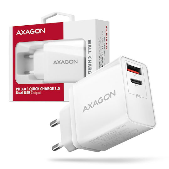 Axagon Φορτιστής Χωρίς Καλώδιο με Θύρα USB-A και Θύρα USB-C Quick Charge 3.0 Λευκός (ACU-PQ22W)