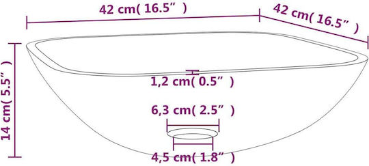 vidaXL Countertop Sink Glass 42x42x14cm Transparent