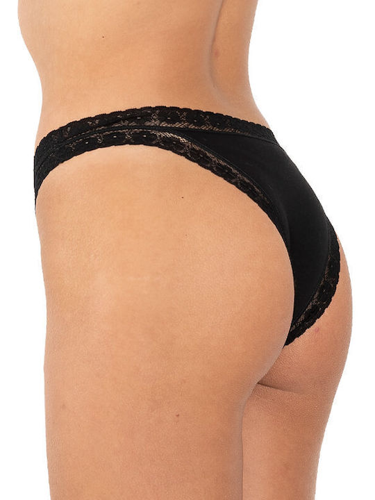 A.A UNDERWEAR Cotton Women's Slip with Lace Black