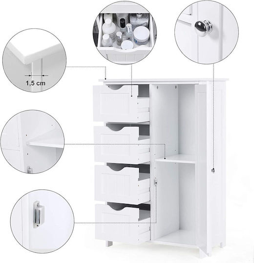 Songmics Dulap de baie cu 4 sertare Cabinet de baie L55xA30xÎ81cm Alb